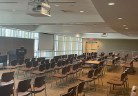 Many chairs, placed side-by-side, fill the room