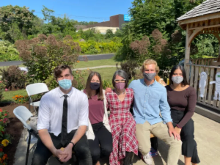 Seated left to Right: Jackson LaBelle; Makenzie Reinhard; Marla Kovatch, Marywood University Assistant Professor of Practice; James Nehlig; and Katherine Yochim.