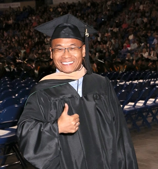 Jiang Fengbao, international student, at Marywood's Commencement Ceremony