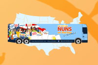 Graphic depiction of a bus for the Nuns on the Bus Tour