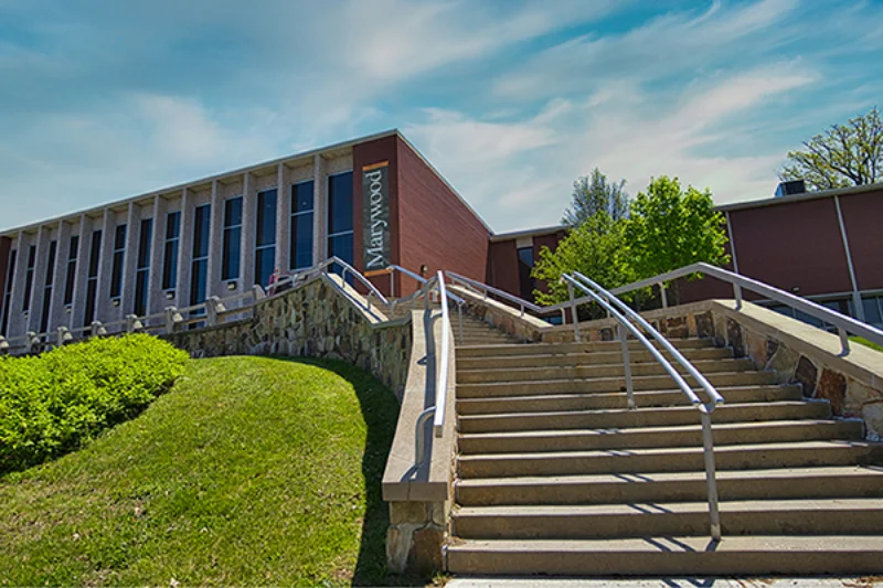 The staircase leading to the front of the Nazareth Student Center